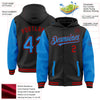 Custom Black Powder Blue-Red Bomber Full-Snap Varsity Letterman Two Tone Hoodie Jacket