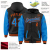 Custom Black Powder Blue-Orange Bomber Full-Snap Varsity Letterman Two Tone Hoodie Jacket