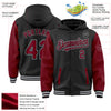 Custom Black Crimson-Gray Bomber Full-Snap Varsity Letterman Two Tone Hoodie Jacket