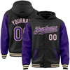 Custom Black Purple-Cream Bomber Full-Snap Varsity Letterman Two Tone Hoodie Jacket