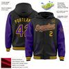 Custom Black Purple-Gold Bomber Full-Snap Varsity Letterman Two Tone Hoodie Jacket