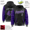 Custom Black Purple-Gray Bomber Full-Snap Varsity Letterman Two Tone Hoodie Jacket