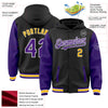 Custom Black Purple-Gold Bomber Full-Snap Varsity Letterman Two Tone Hoodie Jacket