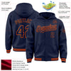 Custom Navy Orange Bomber Full-Snap Varsity Letterman Hoodie Jacket