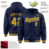 Custom Navy Gold-White Bomber Full-Snap Varsity Letterman Hoodie Jacket