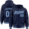 Custom Navy Light Blue Bomber Full-Snap Varsity Letterman Hoodie Jacket