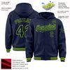 Custom Navy Neon Green Bomber Full-Snap Varsity Letterman Hoodie Jacket