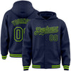 Custom Navy Neon Green Bomber Full-Snap Varsity Letterman Hoodie Jacket