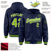 Custom Navy Neon Green-White Bomber Full-Snap Varsity Letterman Hoodie Jacket