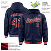 Custom Navy Red-White Bomber Full-Snap Varsity Letterman Hoodie Jacket