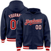 Custom Navy Red-White Bomber Full-Snap Varsity Letterman Hoodie Jacket