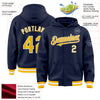 Custom Navy Gold-White Bomber Full-Snap Varsity Letterman Hoodie Jacket