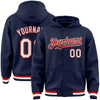 Custom Navy White-Red Bomber Full-Snap Varsity Letterman Hoodie Jacket