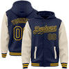 Custom Navy Cream-Gold Bomber Full-Snap Varsity Letterman Two Tone Hoodie Jacket