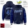 Custom Navy Royal-White Bomber Full-Snap Varsity Letterman Two Tone Hoodie Jacket