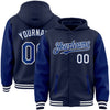 Custom Navy Royal-White Bomber Full-Snap Varsity Letterman Two Tone Hoodie Jacket