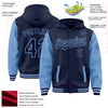 Custom Navy Light Blue Bomber Full-Snap Varsity Letterman Two Tone Hoodie Jacket