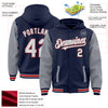 Custom Navy Gray-Red Bomber Full-Snap Varsity Letterman Two Tone Hoodie Jacket