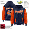 Custom Navy Orange-White Bomber Full-Snap Varsity Letterman Two Tone Hoodie Jacket