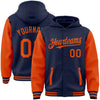 Custom Navy Orange Bomber Full-Snap Varsity Letterman Two Tone Hoodie Jacket