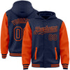 Custom Navy Orange Bomber Full-Snap Varsity Letterman Two Tone Hoodie Jacket