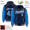 Custom Navy Powder Blue-White Bomber Full-Snap Varsity Letterman Two Tone Hoodie Jacket