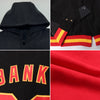 Custom Red Navy-Gold Bomber Full-Snap Varsity Letterman Hoodie Jacket