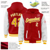 Custom Red Gold-White Bomber Full-Snap Varsity Letterman Two Tone Hoodie Jacket