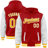 Custom Red Gold-White Bomber Full-Snap Varsity Letterman Two Tone Hoodie Jacket