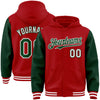 Custom Red Green-White Bomber Full-Snap Varsity Letterman Two Tone Hoodie Jacket