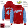 Custom Red Light Blue-White Bomber Full-Snap Varsity Letterman Two Tone Hoodie Jacket