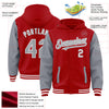 Custom Red Gray-White Bomber Full-Snap Varsity Letterman Two Tone Hoodie Jacket