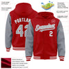 Custom Red Gray-White Bomber Full-Snap Varsity Letterman Two Tone Hoodie Jacket