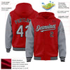 Custom Red Gray-Black Bomber Full-Snap Varsity Letterman Two Tone Hoodie Jacket