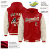 Custom Red Vintage USA Flag-Cream Bomber Full-Snap Varsity Letterman Two Tone Hoodie Jacket