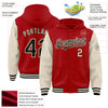 Custom Red Black-Cream Bomber Full-Snap Varsity Letterman Two Tone Hoodie Jacket