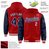 Custom Red Navy-White Bomber Full-Snap Varsity Letterman Two Tone Hoodie Jacket