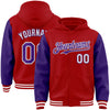 Custom Red Purple-White Bomber Full-Snap Varsity Letterman Two Tone Hoodie Jacket