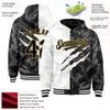 Custom Graffiti Pattern Black-Old Gold Scratch 3D Bomber Full-Snap Varsity Letterman Hoodie Jacket