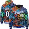 Custom Graffiti Pattern White-Royal Abstract Urban Street Art 3D Bomber Full-Snap Varsity Letterman Hoodie Jacket