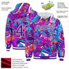 Custom Graffiti Pattern Purple-White Splash 3D Bomber Full-Snap Varsity Letterman Hoodie Jacket