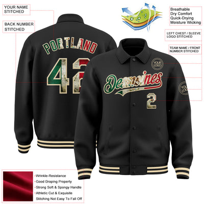 Custom Black Vintage Mexican Flag-Cream Bomber Full-Snap Varsity Letterman Lapel Collar Byron Jacket