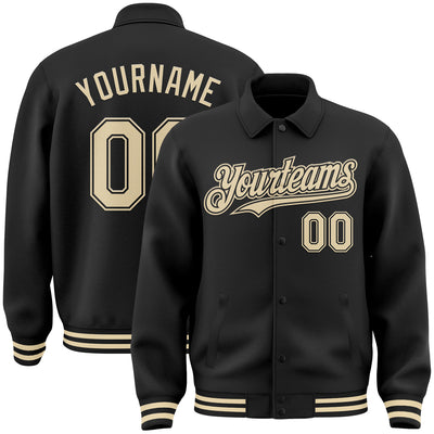 Custom Black Cream Bomber Full-Snap Varsity Letterman Lapel Collar Byron Jacket