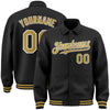 Custom Black Old Gold-White Bomber Full-Snap Varsity Letterman Lapel Collar Byron Jacket