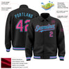 Custom Black Pink-Sky Blue Bomber Full-Snap Varsity Letterman Lapel Collar Byron Jacket