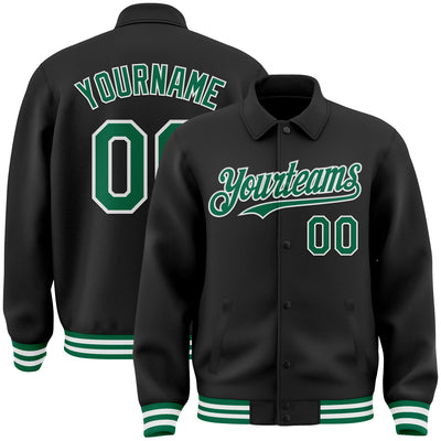 Custom Black Kelly Green-White Bomber Full-Snap Varsity Letterman Lapel Collar Byron Jacket