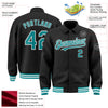 Custom Black Teal-White Bomber Full-Snap Varsity Letterman Lapel Collar Byron Jacket