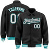 Custom Black White-Teal Bomber Full-Snap Varsity Letterman Lapel Collar Byron Jacket