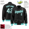 Custom Black White-Aqua Bomber Full-Snap Varsity Letterman Lapel Collar Byron Jacket