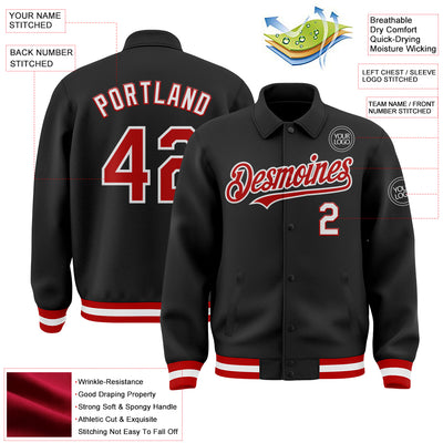 Custom Black Red-White Bomber Full-Snap Varsity Letterman Lapel Collar Byron Jacket